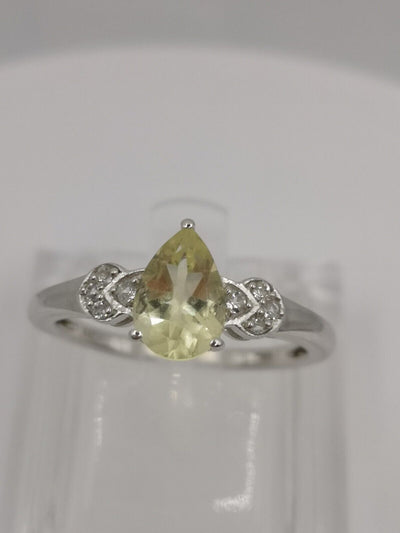 Citrine / Lemon Quartz & White Topaz Sterling Silver Ring Size R - S by TGGC