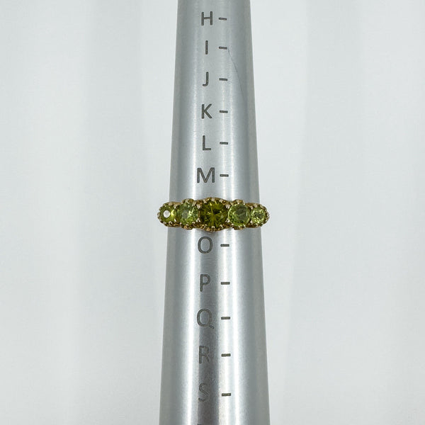 Vintage 9ct Yellow Gold 5x Stone 1.08ct Peridot Ring / Band 375 Size N 1989