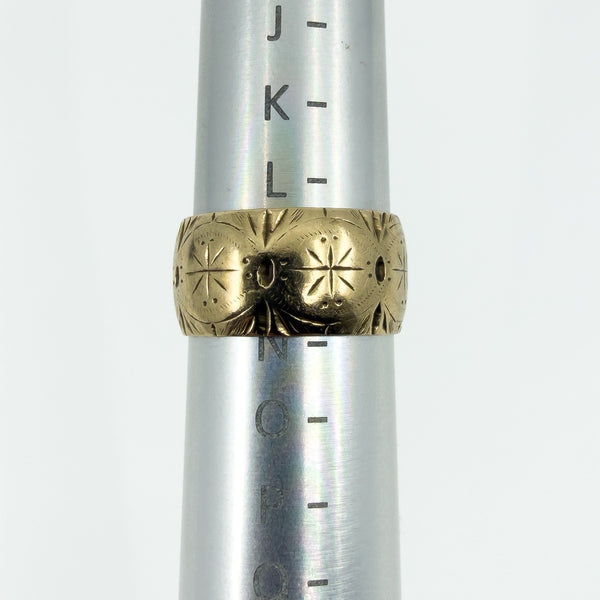 Wide Chunky Vintage 9ct Gold Starry Engraved Full Band Ring 375 Size L 1963