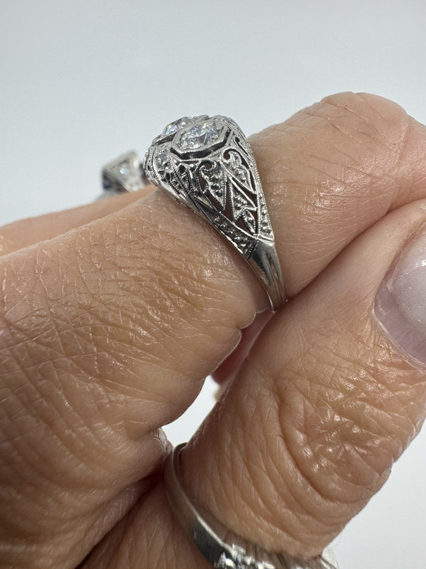 Art Deco Platinum 1ct Diamond Trilogy Ring 950 Size M - N