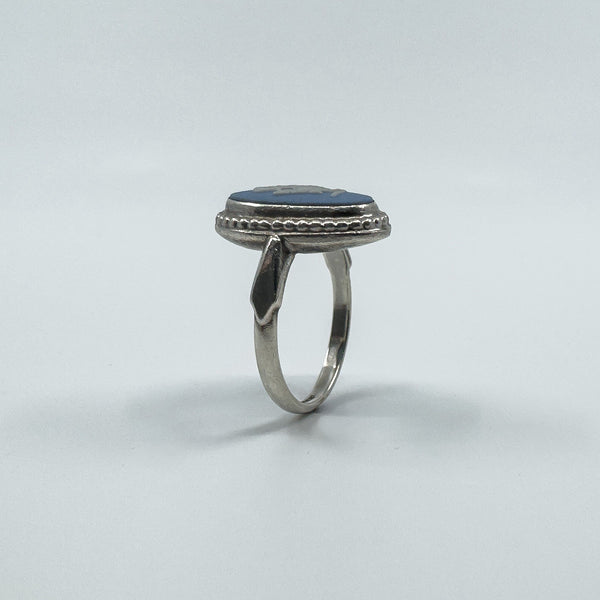Vintage Sterling Silver Wedgewood Blue Jasper Ware Cameo Ring 925 Size M N 1982
