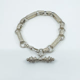 Vintage Sterling Silver Fancy Link Engraved T-Bar & Dog Clip 8” Bracelet 925 23g