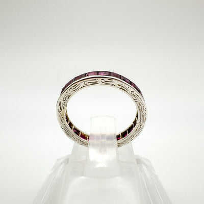 Vintage Antique Art Deco Platinum 1.6ct Ruby Full Eternity Band Ring Size K - L