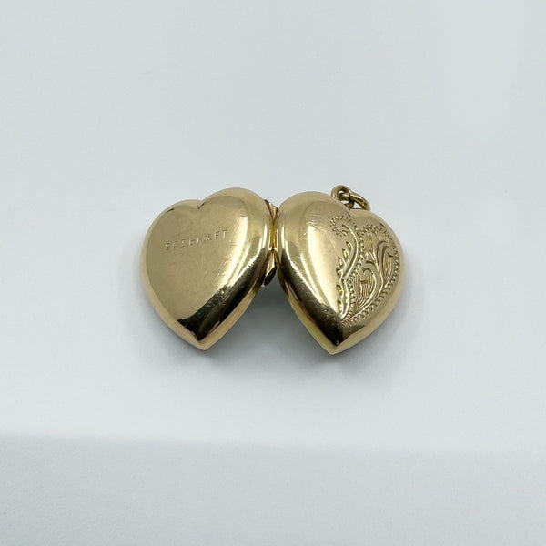 Vintage 9ct Gold Back & Front Heart Locket Etched Engraving 375
