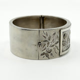 Wide Antique 1883 Victorian Sterling Silver Engraved Floral Bangle 925