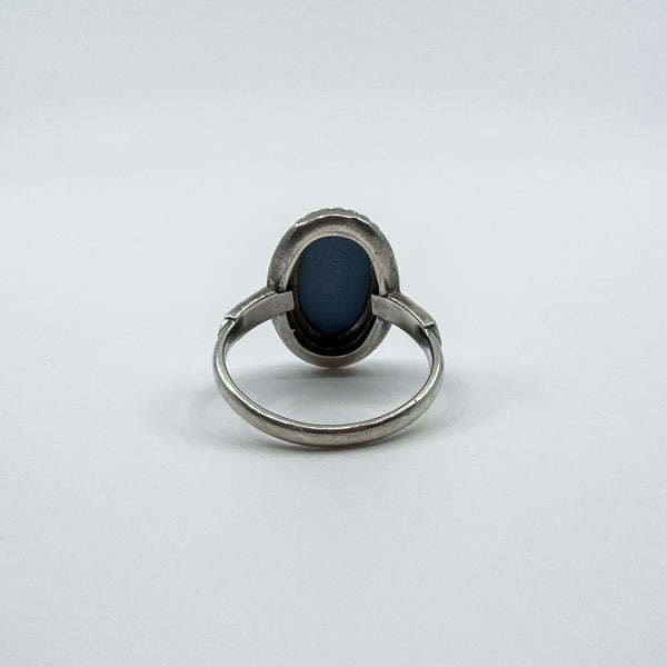 Vintage Sterling Silver Wedgewood Blue Jasper Ware Cameo Ring 925 Size M N 1982