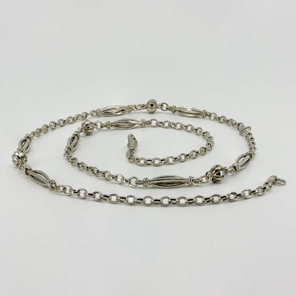 Vintage Sterling Silver Ornate Beaded Ball Fancy Link 25.5" Chain / Necklace 925