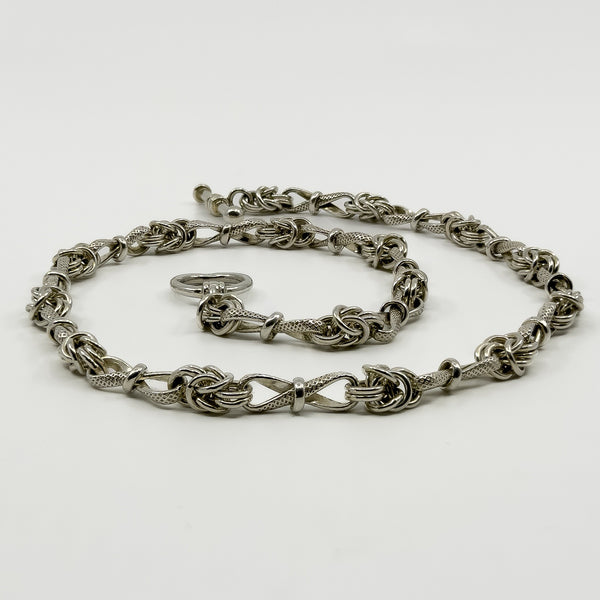 Vintage Sterling Silver 16” Byzantine Fancy Link Chain & T-Bar Toggle 925