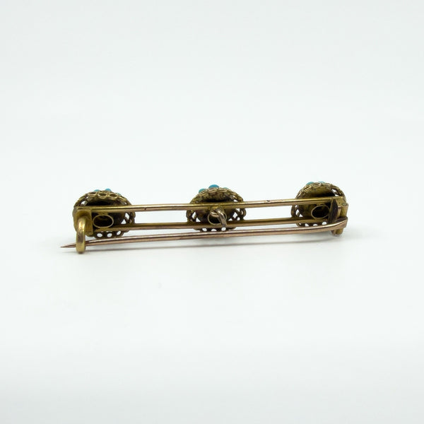 Antique Victorian 9ct Gold Pave Turquoise Bar Brooch / Pendant 375