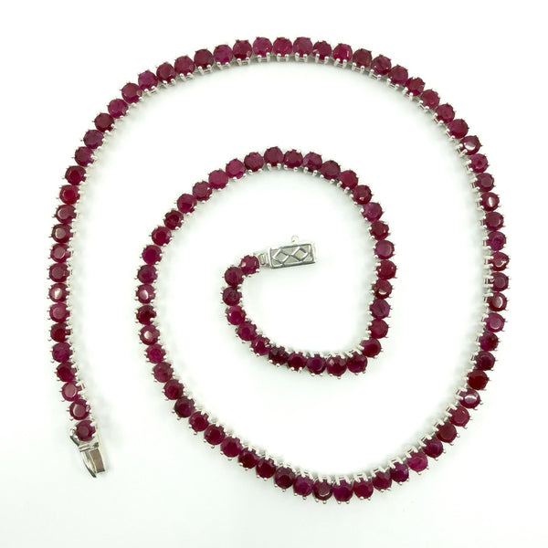 18.4" Sterling Silver 27ct Natural Ruby Tennis Necklace 925