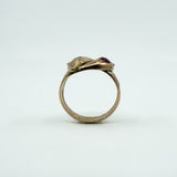 Antique 9ct Rose Gold Double Snake Diamond & Garnet Ring Size U (Chester 1909)