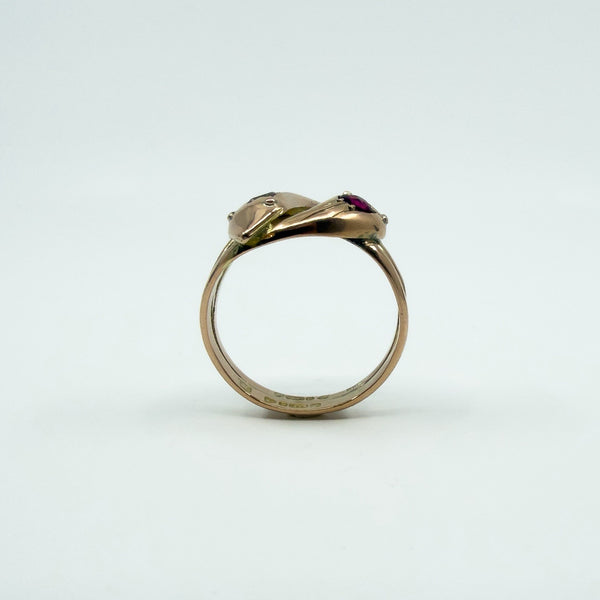 Antique 9ct Rose Gold Double Snake Diamond & Garnet Ring Size U (Chester 1909)