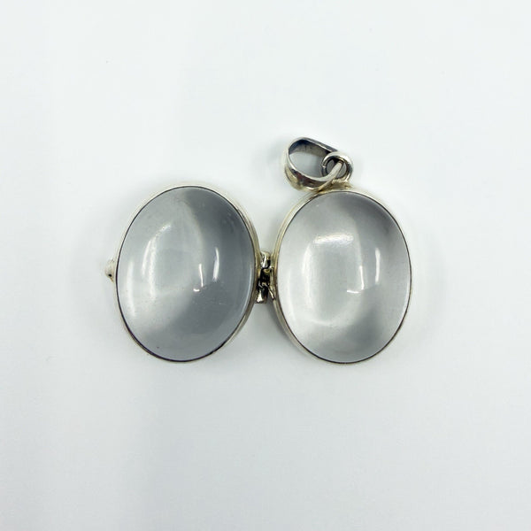 Large Chunky Sterling Silver Oval Double Sided Glass Orb Photo Locket 925