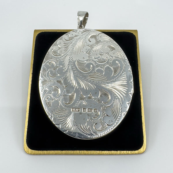 Rare Huge Oversized Chunky Vintage Sterling Silver Oval Photo Locket Pendant 69g