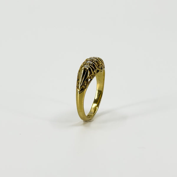 Antique 18ct Gold 0.32ct Diamond Boat Ring 750 Size N (Birm 1914)