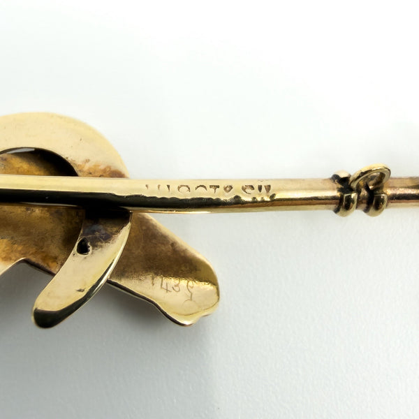 Vintage 9ct Gold Riding Crop Lucky Horseshoe Horse Bar Brooch 375