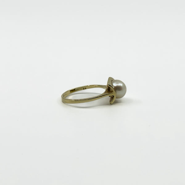 Vintage 9ct Gold 7.3mm Pearl Solitaire Ring 375 Size L - M (1975)