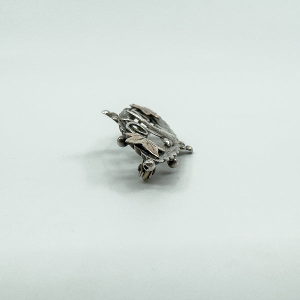 Antique Victorian Sterling Silver & Rose Gold Swallow & Ivy Brooch 925 (Chester)