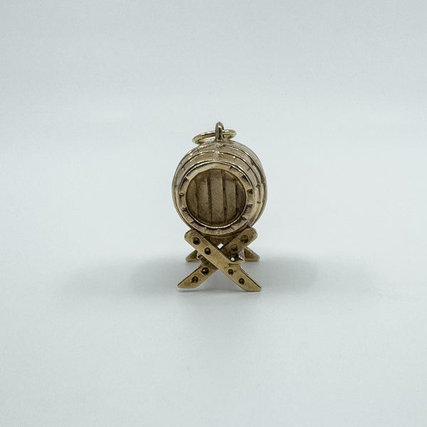 Large Chunky Vintage 9ct Gold Barrel Keg Pendant Charm 375 Whiskey Brandy Beer