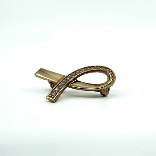 Contemporary Gold on Sterling Silver CZ Ribbon Brooch 925