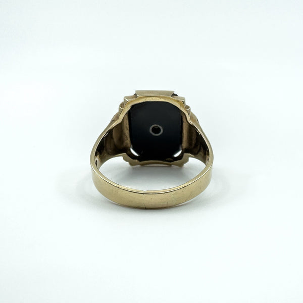 Vintage 10ct Gold Masonic Black Onyx Signet Ring 375 Size V - W intial G