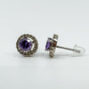 Amethyst & CZ Halo Studs in Sterling Silver 925