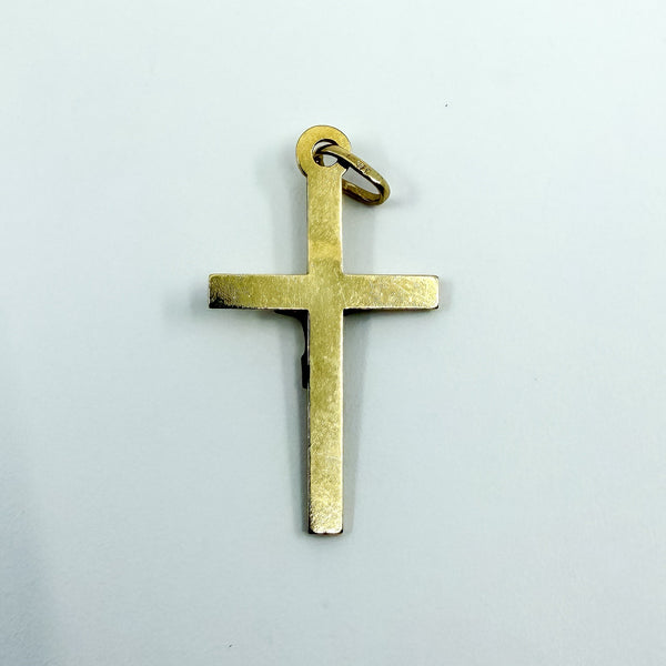 Vintage 9ct Gold Reversible Engraved Christian Cross Crucifix Pendant Charm 375