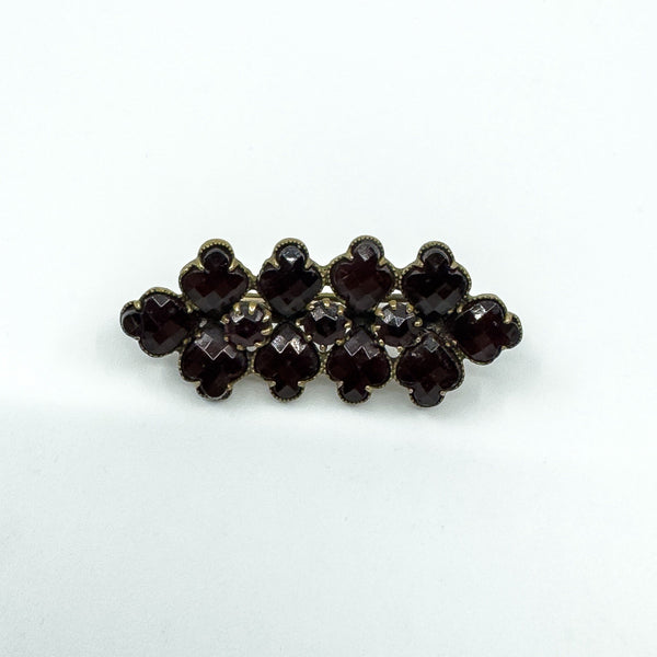 Antique Silver Gilt Bohemian Rose Cut Garnet Bar Brooch