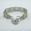 Vintage Sterling Silver 4 Bar Gate 7” Bracelet & Heart Padlock 925 (London 1978)