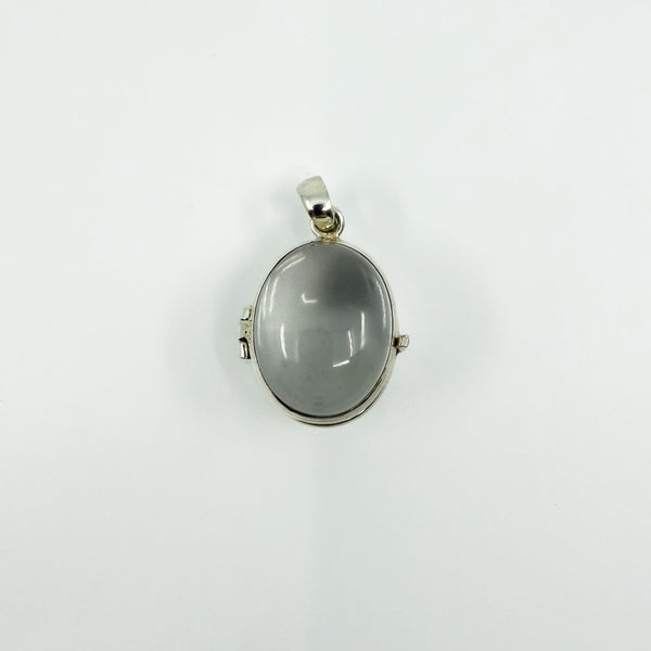Large Chunky Sterling Silver Oval Double Sided Glass Orb Photo Locket 925