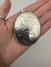 XL Vintage Sterling Silver Foliate Engraved Oval Photo Locket / Pendant 925