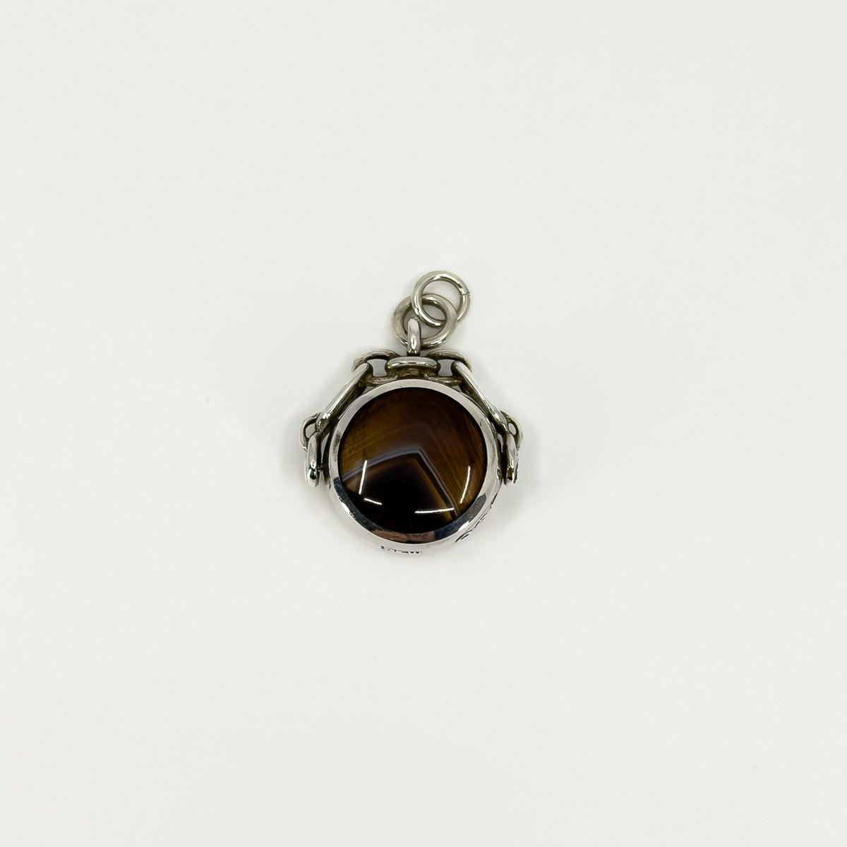 Vintage Spinning Brown Banded Agate & Grey Mop Fob 925 by David Scott Walker