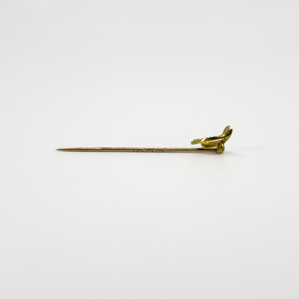 Antique Victorian 9ct / 15ct Gold Lucky Wish Bone Pearl & Turquiose Stick Pin