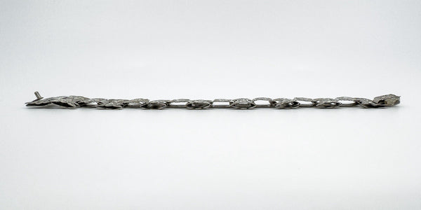 RARE Antique Victorian Ivy Leaf Engraved Book Chain Silver Bracelet