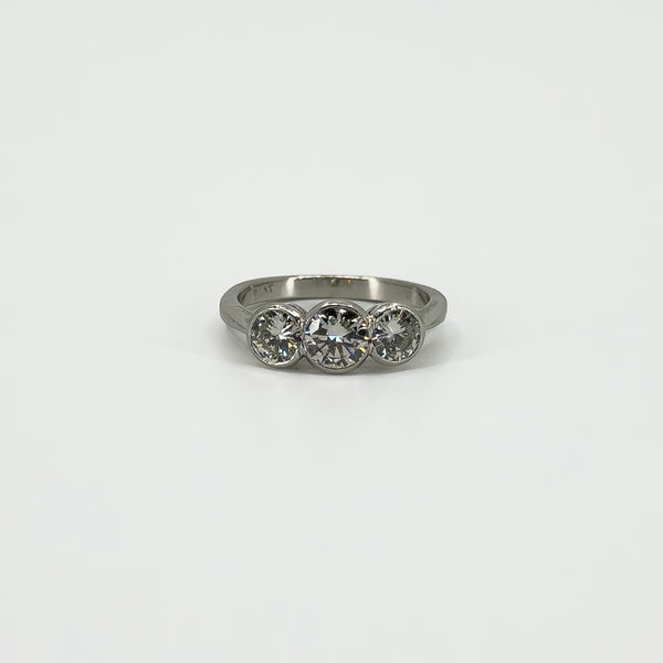 Vintage Platinum 1.60ct Diamond Trilogy Ring 950 Size L