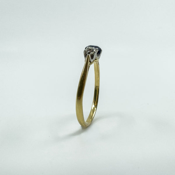 Antique 18ct Gold Sapphire & Old Cut Diamond Trilogy Ring 750 Size P