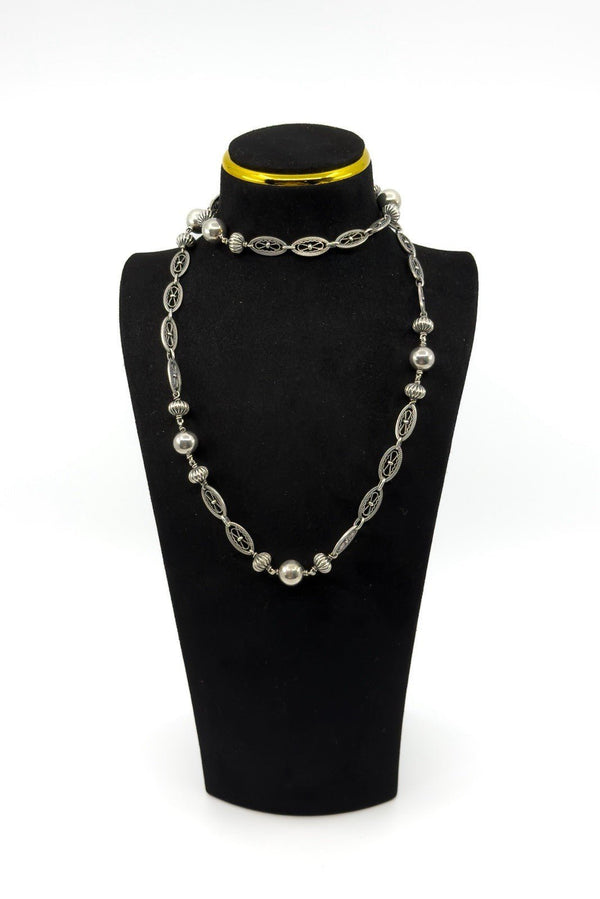 Antique 800 Silver Beaded Ball Ornate Fancy Link 30" Chain / Necklace