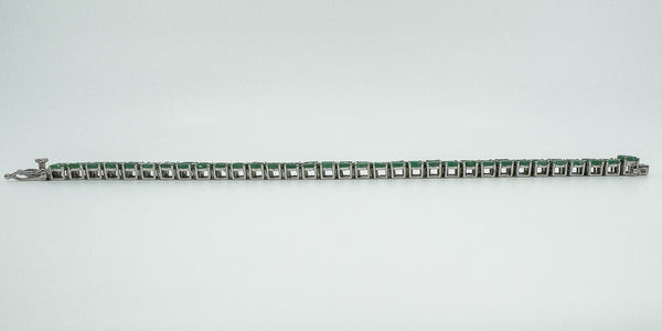 Sterling Silver Natural 16.50ct Emerald & Diamond Double Row Tennis Bracelet 925