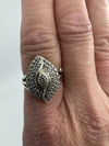 Sterling Silver Natural Diamond Navette Cocktail Ring 925 Size N - O