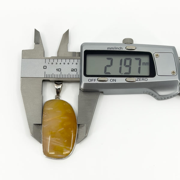 Large Chunky Vintage Yellow Agate Fob Pendant 925 