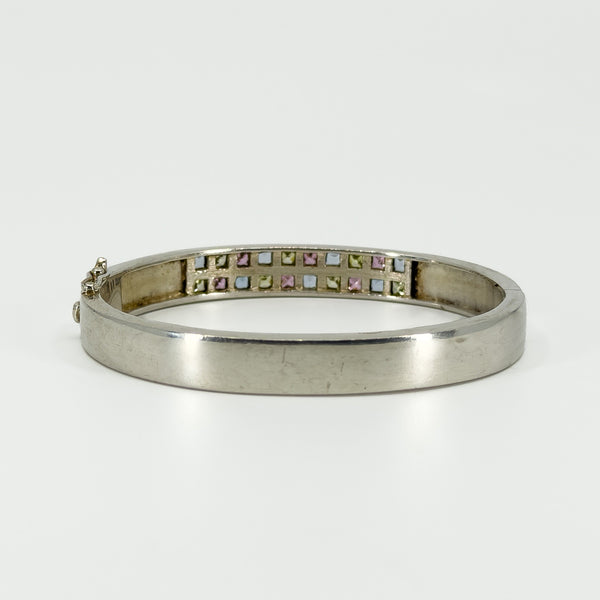 Chunky Sterling Silver Multi Coloured CZ Oval Bangle / Bracelet 925