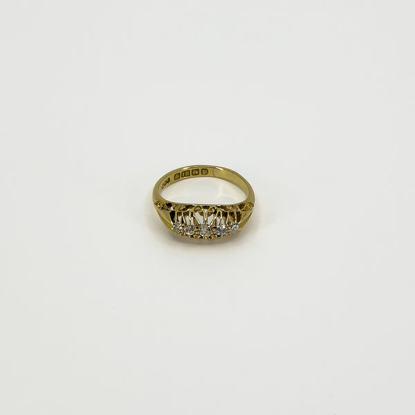 Antique 18ct Gold 0.32ct Diamond Boat Ring 750 Size N (Birm 1914)