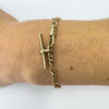 Vintage 9ct Gold Figaro Chain 7.8” Bracelet & T-Bar Charm 375 (Birmingham 1991)