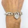 Chunky Sterling Silver Engraved Floral Links Bracelet & Heart Padlock 925 41g 