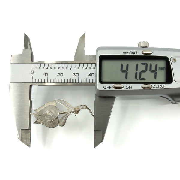 Vintage Sterling Silver Filigree Dutch Tulip Flower Brooch 925