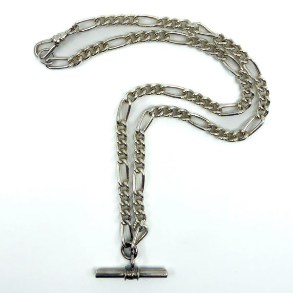 Vintage Sterling Silver 18” Figaro Chain Dog Clip & T-Bar Pendant 925