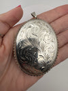 XL Vintage Sterling Silver Foliate Engraved Oval Photo Locket / Pendant 925