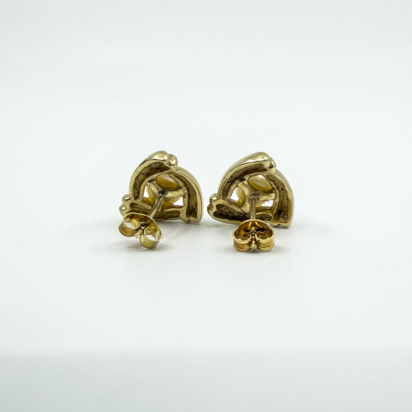 Vintage 9ct Gold Cultured Pearl Triangular Stud Earrings 375