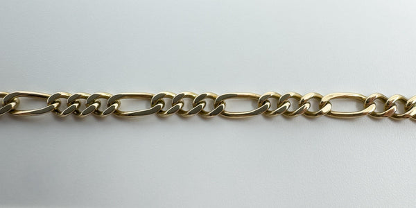 Vintage 9ct Gold Figaro Links with Dog Clip & T-Bar Charm 7.8” Bracelet 375 9.5g
