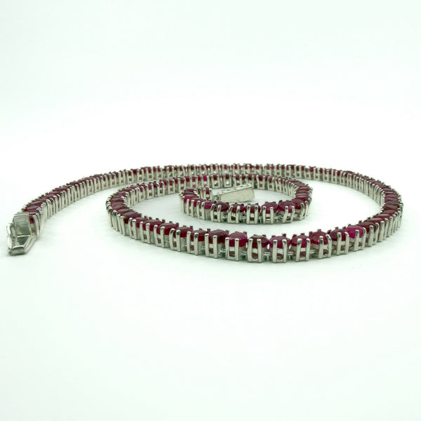 18.4" Sterling Silver 27ct Natural Ruby Tennis Necklace 925